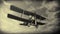 Biplane flying in the sky, vintage style - 3D