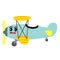 Biplane transportation cartoon character side view vector illustration