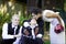 Biracial bride kissing her little brother on her wedding day. Ch