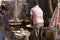 Birbhum district, Bolpur, Shantiniketan, West Bengal, India 1 May 2018 â€“ A sweet food vendor is preparing Mithai during famous