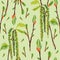 Birch buds, painted in watercolor, collected in a seamless pattern