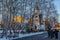 Birch grove, canal, korolev, orthodox chapel, passers-by.