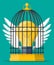 Bird cage with light bulb of idea inside.