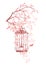 Bird cage among pink flowers - spring season vector