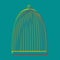 Bird cage sign. Pseudo 3d embossed icon with citrine and persian red colors on dark cyan background. Illustration.