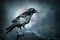 Bird Common Raven Corvus corax, dark style big black scary bird sitting on the branch