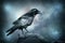 Bird Common Raven Corvus corax, dark style big black scary bird sitting on the branch, Helloween