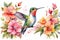 bird cute hummingbird floral watercolor
