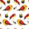 Bird different types of animals bullfinch seamless pattern vector.