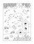 Bird dot-to-dot picture puzzle and coloring page with birdhouses and nestlings. Full-page, black and white, activity for kids.