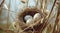 Bird eggs nestled in a natural nest among reeds