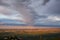 Bird eye on view on Alazani valley, clouds in the sky sunset