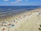 Bird eye view beach shoreline on sunny Teas summer day