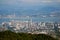Bird Eye view from Penang Hill. The iconic building in Penang,KOMTAR Tower with mainland, sea and Penang Port