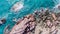 The bird eye view of sea scape and group of beach stones.