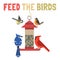 Bird feeding flat color vector poster