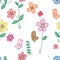 Bird flower space doddle seamless pattern