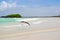 Bird flying low altitude over beautiful Galapagos