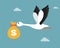 Bird flying with money bag