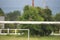 A bird on the gates of the football goal