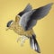 Bird gold. Bird soars with yellow and black feathers on a yellow background