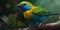 Bird green-headed oriole on a branch close-up. Generative AI