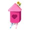 Bird house in pink colour. Pink little house with keys.