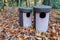 Bird houses. Bird houses stand in autumn forest