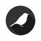 Bird icon with long shadow, white isolated on black background,  illustration.
