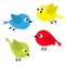 Bird icon set. Cute cartoon kawaii character. Birds baby collection. Standing, flying, singing song chick animal. Decoration