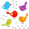 Bird icon set. Toe trail trace sign track. Cute cartoon kawaii colorful character. Birds baby collection. Decoration element.