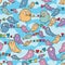 Bird love line seamless pattern