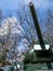 A bird in the muzzle of a memorial Soviet t-34 tank.