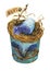 Bird nest with blue egg in a rusty metal buckets, home decor for Easter.