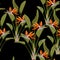 Bird of paradise tropical orange flower seamless pattern. Jungle exotic plant for fabric design. South African blossom flower.