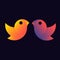 Bird parrot yellow-orange and pink-blue on a dark background. Design for logo, decor, pattern, emblem, mascot, symbol