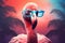 bird party feather tropical flamingo sunglasses animal pink summer hipster. Generative AI.