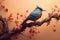 a bird perched on a tree trunk illustration ai generated