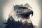 Bird of of prey eagle portrait with double exposure nature background