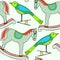 Bird and rocking horse illustration, hand-drawn Christmas Theme, wallpaper wrapping paper background