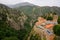 Bird\\\'s-eye view of the Abbaye Saint Martin de Canigou in the French Pyrenees. Abbaye on the right side