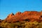 Bird`s eye view of beautiful nature Monument Valley landmark of Arizona state. Aerial scenery view of wild lands at sunny day