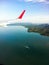 Bird\'s eye view. The boat in the ocean.