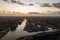 Bird`s eye view of the buildings on the riverbank in Middelburg, the Netherlands