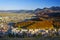 Bird`s eye view of city and mountains panorama. Brasov, Romania 1