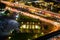 Bird`s Eye View of the fountains in front of King Rama VI Monument,Lumpini Park,Rama V Road.,Lumphini,Pathumwan,Bangkok,Thailand a