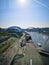 Bird& x27;s-eye view if the river Tyne, Tyne Bridge and the sage gateshead