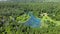 Bird's-eye view of the lake. Abnormal heat. People relax by the cool clear water