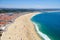 Bird\'s-eye view on Nazare beach riviera on the coast of Atlantic ocean. Nazare. Portugal