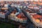 Bird`s-eye view old downtown of Porto at dusk